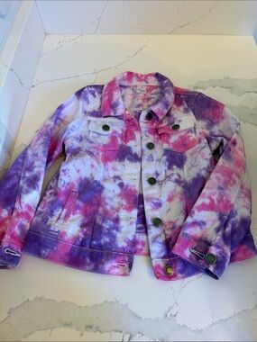 Girls Tie-Dye Denim Jacket - Pink & Purple Sz 7